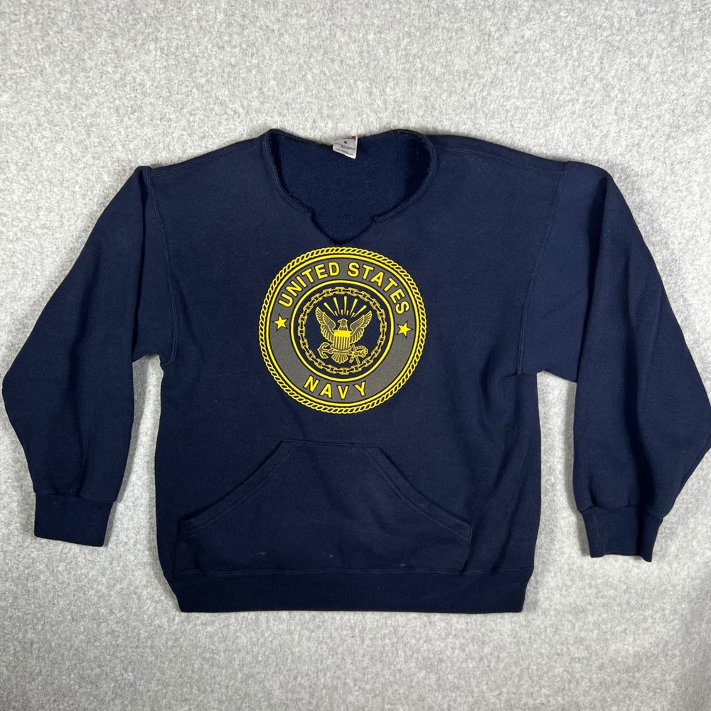 VTG‎ US Navy Sweatshirt Soffe Unisex M Blue Graphic Pullover USA Reflective Logo